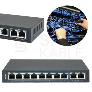 Switch PoE Desktop 10x port RJ45 (8x PoE+ Fast Ethernet 100Mb/s i 2x Uplink Gigabit Ethernet ) przełącznik niezarządzalny AVIZIO