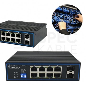 Switch PoE Desktop 10x port RJ45 (Gigabit Ethernet 1000Mb/s, w tym 8x PoE+ i 2x SFP Uplink) przełącznik niezarządzalny AVIZIO