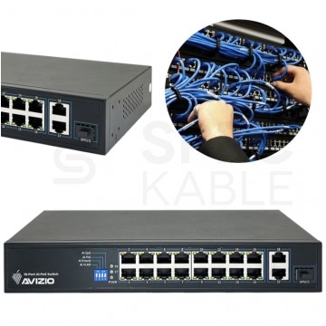 Switch PoE Desktop 18x port RJ45 (16x PoE+ 100Mb/s i 2x Uplink Gigabit Ethernet ) przełącznik niezarządzalny AVIZIO