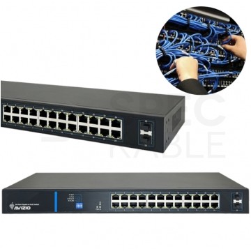 Switch PoE Desktop 26x port RJ45 (24x PoE+ Gigabit Ethernet 1000Mb/s i 2x Uplink Gigabit Ethernet ) przełącznik niezarządzalny AVIZIO