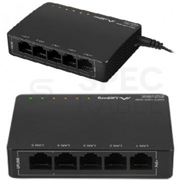 Switch PoE Desktop 5x port RJ45 (Gigabit Ethernet 1000Mb/s, w tym 4x PoE+ i 1x Uplink) przełącznik niezarządzalny LANBERG DSP3-1005-60W