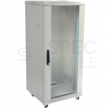 Szafa stojąca RACK 19" 27U 600x800mm drzwi szklane szara TOTEN G7