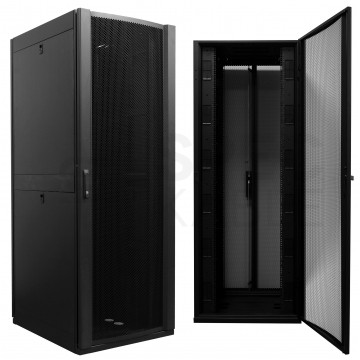 Szafa stojąca RACK 19" 42U 750x800mm perforowana serwerowa czarna 1500kg NEKU + wyposażenie