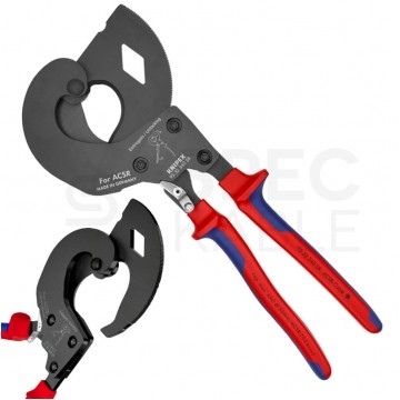 Szczypce nożyce zapadkowe do cięcia przewodów kabli napowietrznych ACSR z rdzeniem stalowym 32mm KNIPEX 95 32 340 SR