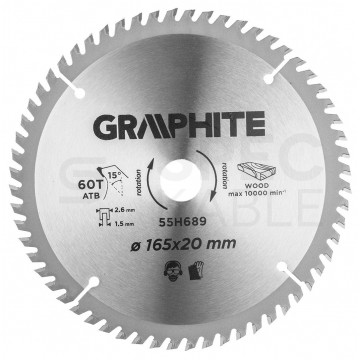 Tarcza do pilarki i zagłębiarki 165x1.5x2.6x20 mm 60 zębów GRAPHITE