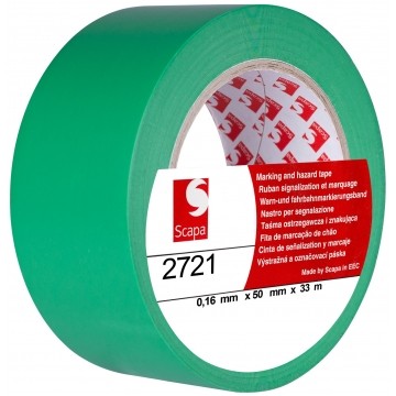 Taśma oznaczeniowa ostrzegawcza PVC 50mm x 33m SCAPA 2721 zielona