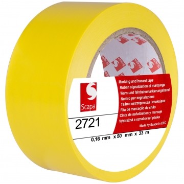 Taśma oznaczeniowa ostrzegawcza PVC 50mm x 33m SCAPA 2721 żółta