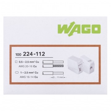 WAGO 224-112 Szybkozłączka przelotowa 3x 1,0-2,5mm2 uniwersalna (na drut / na linkę) 400V/24A ORYGINALNA 100szt.