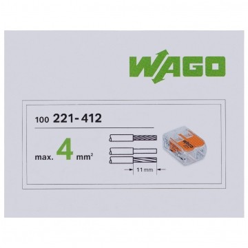 WAGO COMPACT 221-412 Szybkozłączka 2x 0,2-4,0mm2 uniwersalna (na drut / na linkę) 450V/32A ORYGINALNA 100szt.