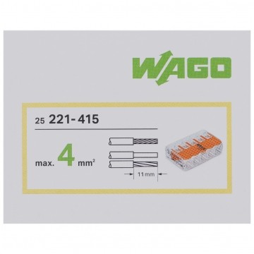 WAGO COMPACT 221-415 Szybkozłączka 5x 0,2-4,0mm2 uniwersalna (na drut / na linkę) 450V/32A ORYGINALNA 25szt.