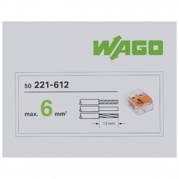 WAGO COMPACT 221-612 Szybkozłączka 2x 0,5-6,0mm2 uniwersalna (na drut / na linkę) 450V/41A ORYGINALNA 50szt.