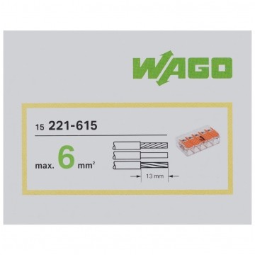 WAGO COMPACT 221-615 Szybkozłączka 5x 0,5-6,0mm2 uniwersalna (na drut / na linkę) 450V/41A ORYGINALNA 15szt.