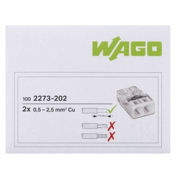 WAGO COMPACT 2273-202 Szybkozłączka 2x 0,5-2,5mm2 na drut 450V/24A ORYGINALNA 100szt.