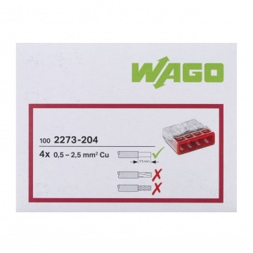 WAGO COMPACT 2273-204 Szybkozłączka 4x 0,5-2,5mm2 na drut 450V/24A ORYGINALNA 100szt.