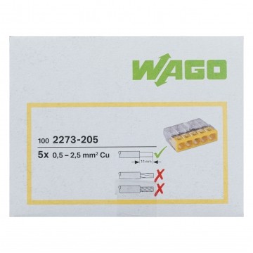 WAGO COMPACT 2273-205 Szybkozłączka 5x 0,5-2,5mm2 na drut 450V/24A ORYGINALNA 100szt.