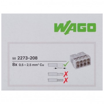 WAGO COMPACT 2273-208 Szybkozłączka 8x 0,5-2,5mm2 na drut 450V/24A ORYGINALNA 50szt.