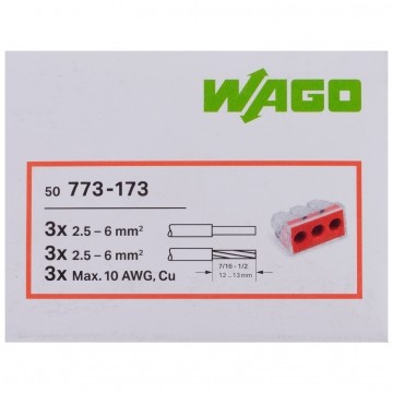 WAGO SPECIAL 773-173 Szybkozłączka 3x 2,5-6,0mm2 uniwersalna (na drut / na linkę) 400V/41A ORYGINALNA 50szt.