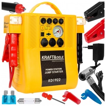 Wielofunkcyjny Jump Starter 4w1 - Rozruch, Kompresor 20Bar, Latarka, Ładowarka Kraft&Dele