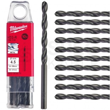 Wiertła do metalu HSS-R walcowane 4,5x80mm MILWAUKEE Zestaw 10szt