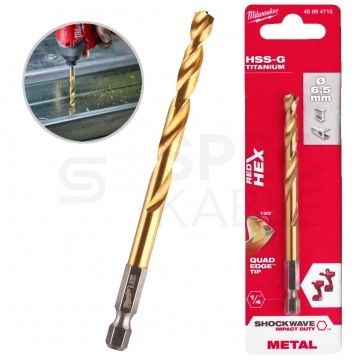 Wiertło do metalu HSS-G TIN 6,5x107mm RED HEX z uchwytem 1/4" Shockwave MILWAUKEE