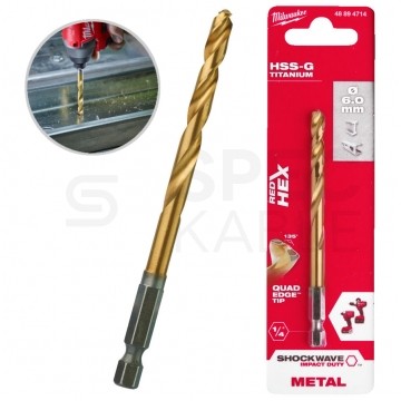 Wiertło do metalu HSS-G TIN 6x105mm RED HEX z uchwytem 1/4" Shockwave MILWAUKEE