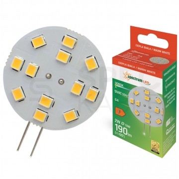 Żarówka do lampki LED G4 12V 2W 190lm 3000K 30mm barwa WW biała ciepła SPECTRUM LED