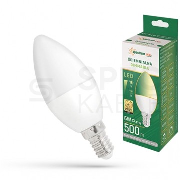 Żarówka LED E14 230V 6W 500lm 4000K świecowa ściemnialna barwa NW biała neutralna SPECTRUM LED