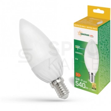 Żarówka LED E14 230V 6W 540lm 4000K świecowa prosta barwa NW biała neutralna SPECTRUM LED