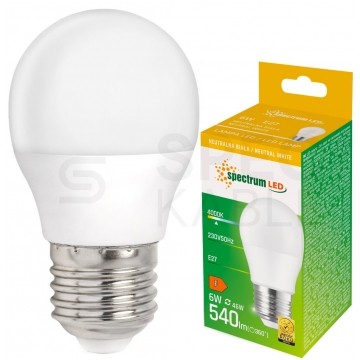 Żarówka LED E27 230V 6W 540lm 4000K kulka barwa NW biała neutralna SPECTRUM LED