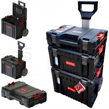 Zestaw skrzynek modułowych na kółkach 3w1: walizka Pro Toolbox + skrzynka Pro Toolbox + skrzynia na kołach Pro Cart Qbrick System PRO SET 1