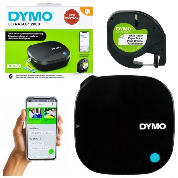 OUTLET Drukarka etykiet DYMO LetraTag 200B BLUETOOTH dla domu, dzieci, home Office (LT-200B) [2172855] + taśma papierowa 12mm