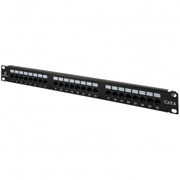 Patch panel RACK 19" kat.6 24p UTP z półką 1U czarny Alantec