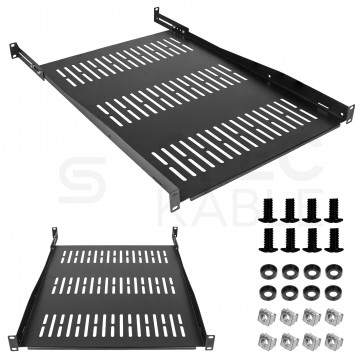 Półka regulowana do szafy RACK 19" 1U 650mm (750mm) czarna NEKU