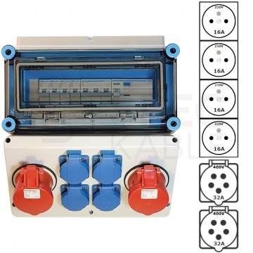 Rozdzielnica gniazdowa 2x32A 400V, 4x16A 230V IP65 Mi-GN/Z 400003 HENSEL