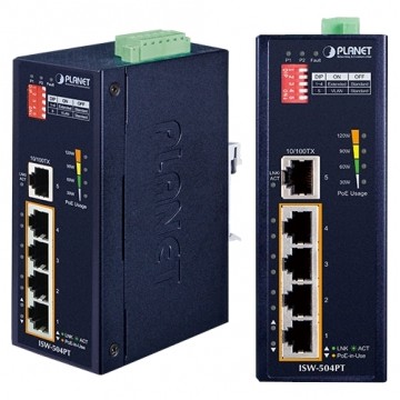 Switch PoE na szynę DIN TH35 5x port RJ45 (Fast Ethernet 100Mb/s, w tym 4x PoE+ i 1x Uplink) przełącznik niezarządzalny PLANET