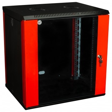 Szafa wisząca RACK 19" 9U 450mm drzwi szklane czerwono-czarna GT