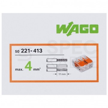 WAGO COMPACT 221-413 Szybkozłączka 3x 0,2-4,0mm2 uniwersalna (na drut / na linkę) 450V/32A ORYGINALNA 50szt.