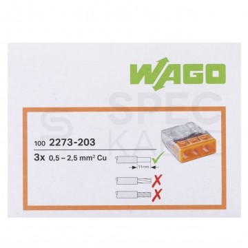 WAGO COMPACT 2273-203 Szybkozłączka 3x 0,5-2,5mm2 na drut 450V/24A ORYGINALNA 100szt.