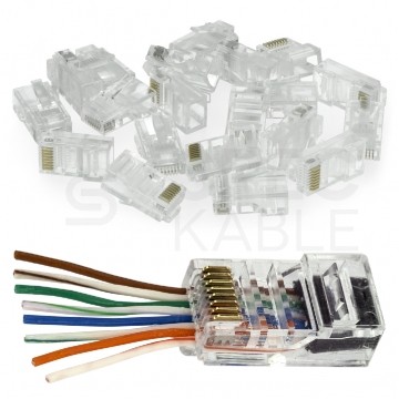 Wtyk modularny RJ45 8P8C kat.5e nieekranowany UTP drut przelotowy WORECZEK 100szt.